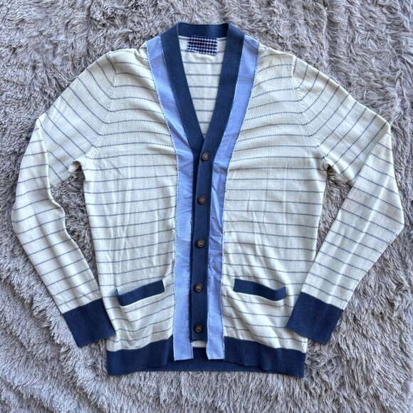 Wendi Reed Men's Cashmere Cotton Cardigan Sweater 1 S Stripe Button V-Neck - Picture 6 of 16